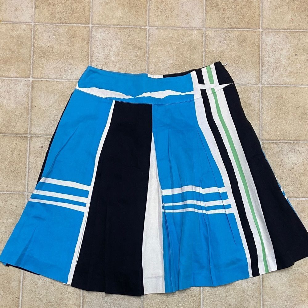 NINE & Company By NINE West Blue & Black Striped Panel Skater Skirt Size 10